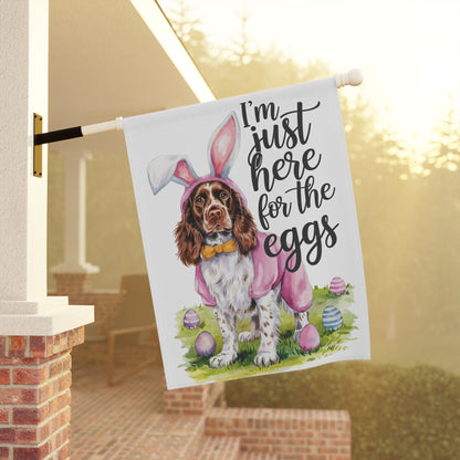 Printify Home Decor Brown Springer Spaniel Easter Garden Flag, Funny Spring Pet House Banner