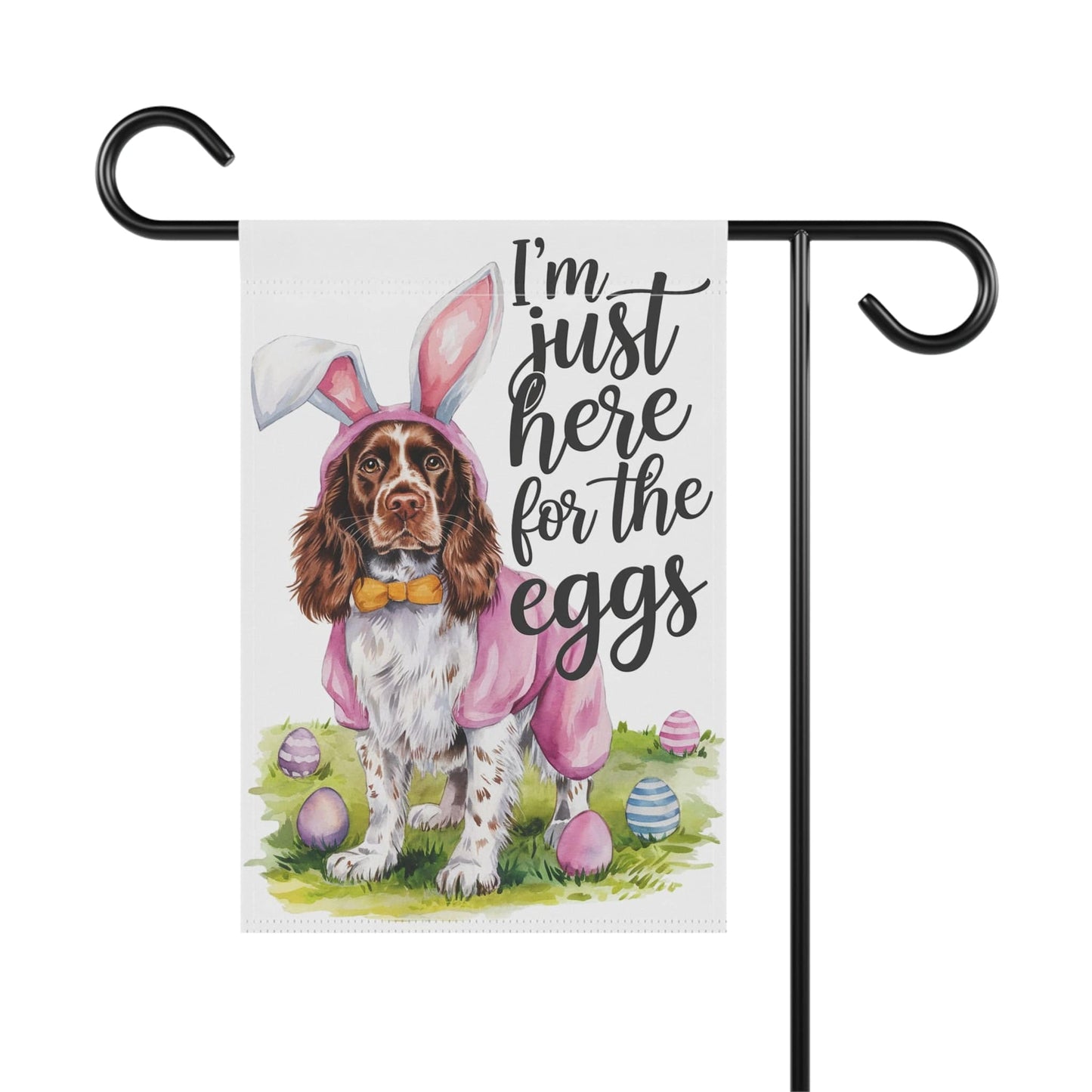 Printify Home Decor Brown Springer Spaniel Easter Garden Flag, Funny Spring Pet House Banner