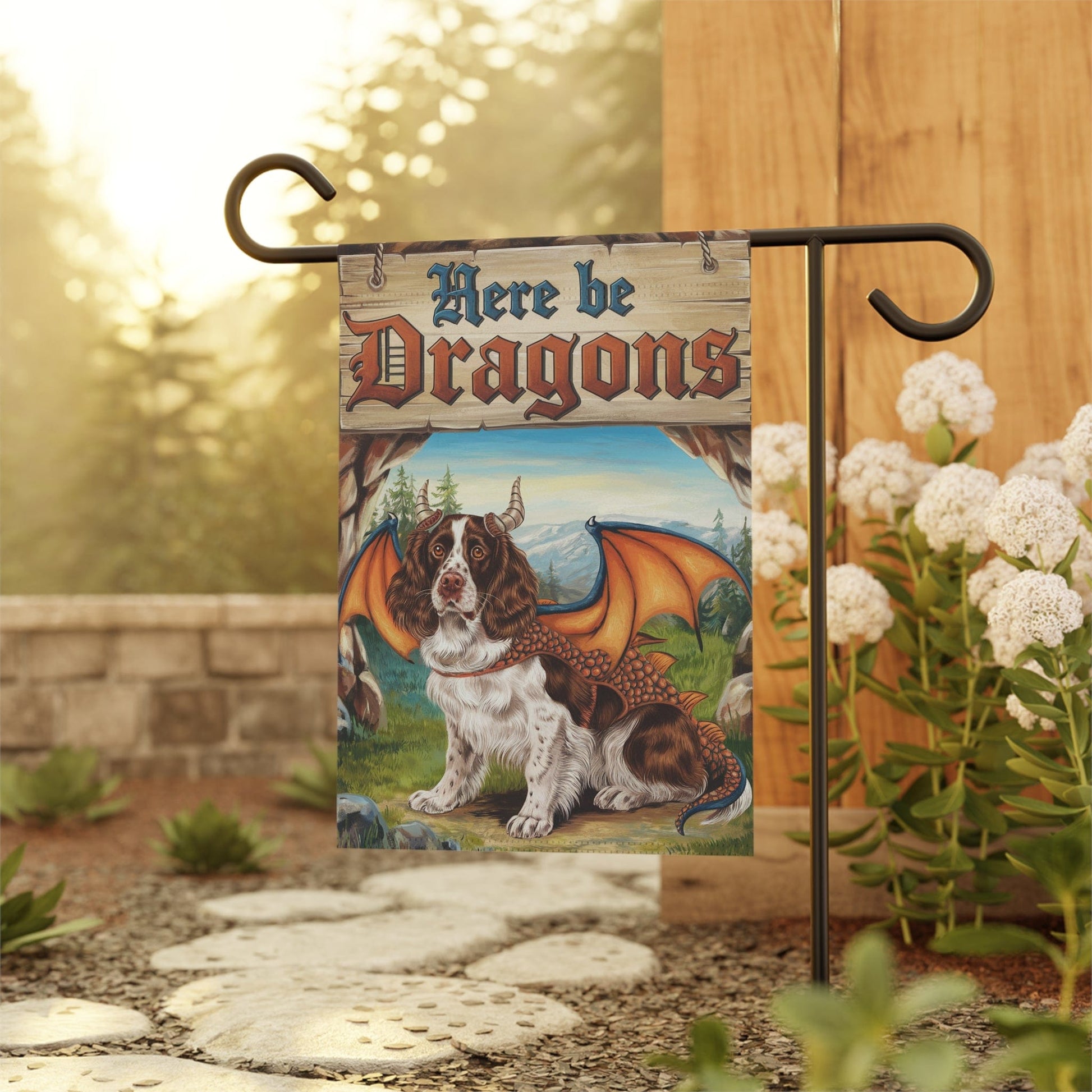 Printify Home Decor Brown Springer Spaniel Garden Flag, Fantasy Dragons Front Yard Spring Decor, Housewarming Gift