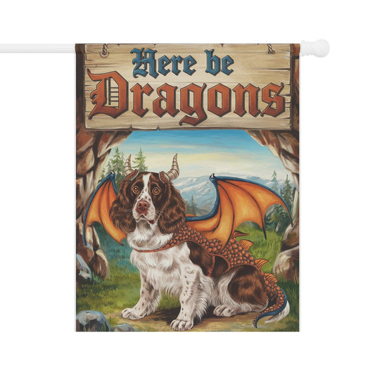 Brown Springer Spaniel Garden Flag, Fantasy Dragons Front Yard Spring Decor, Housewarming Gift 24.5'' × 32''