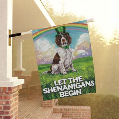Printify Home Decor Brown Springer Spaniel Garden Flag, St. Patrick's Day Dog Holiday Rainbow Irish Celebration