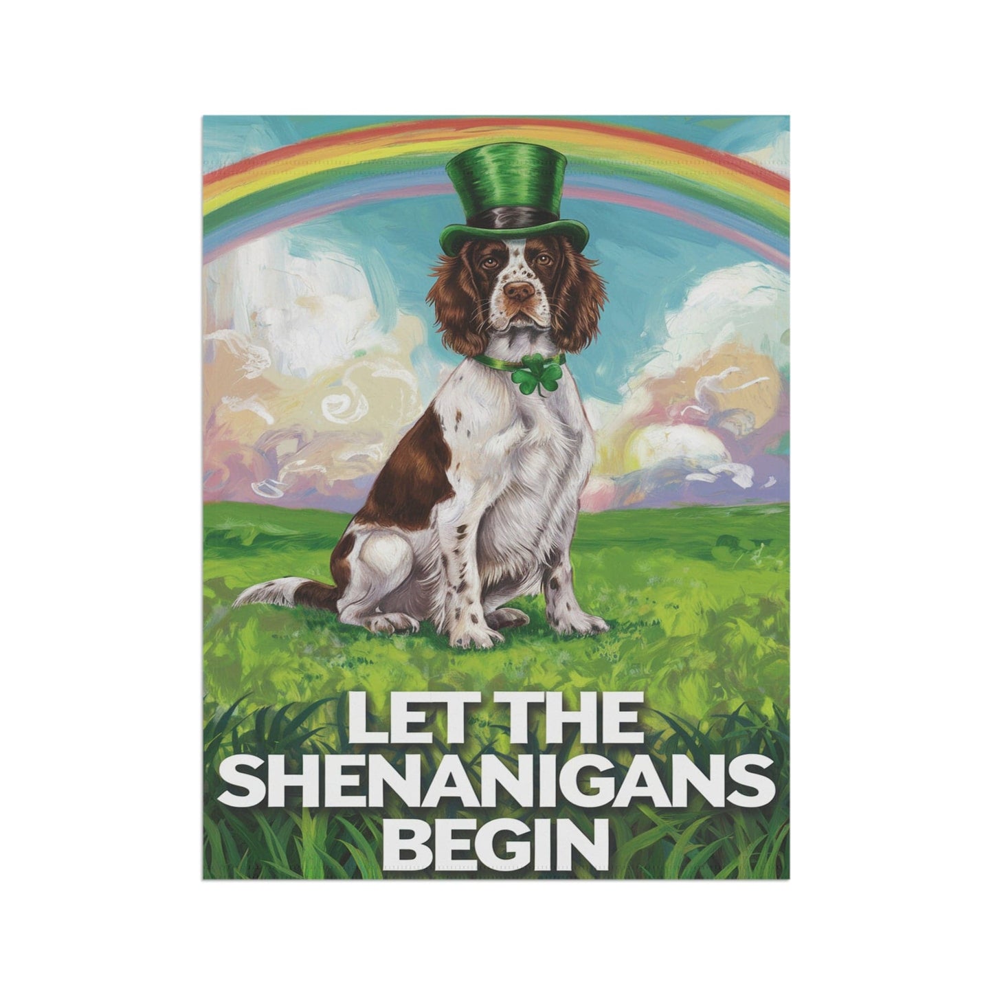 Printify Home Decor Brown Springer Spaniel Garden Flag, St. Patrick's Day Dog Holiday Rainbow Irish Celebration