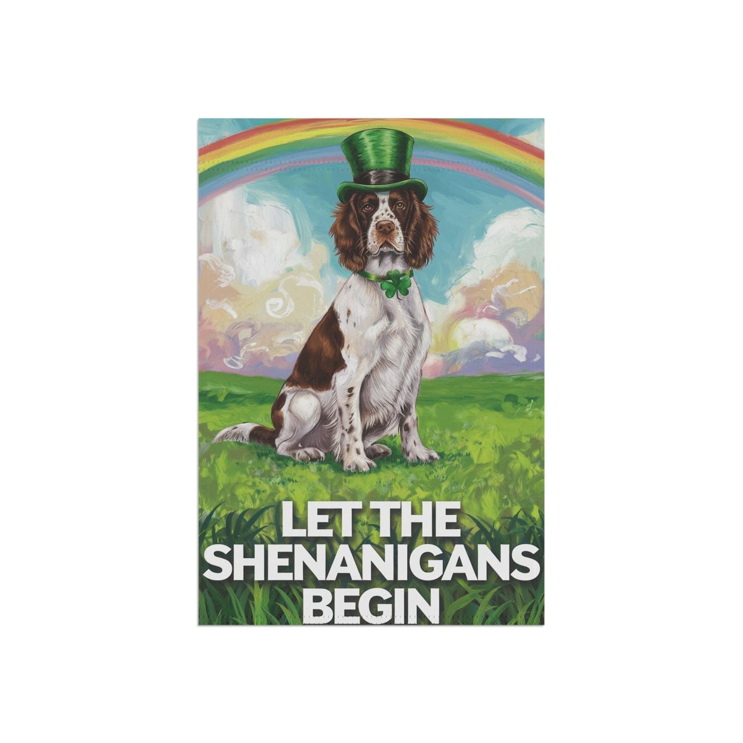 Printify Home Decor Brown Springer Spaniel Garden Flag, St. Patrick's Day Dog Holiday Rainbow Irish Celebration