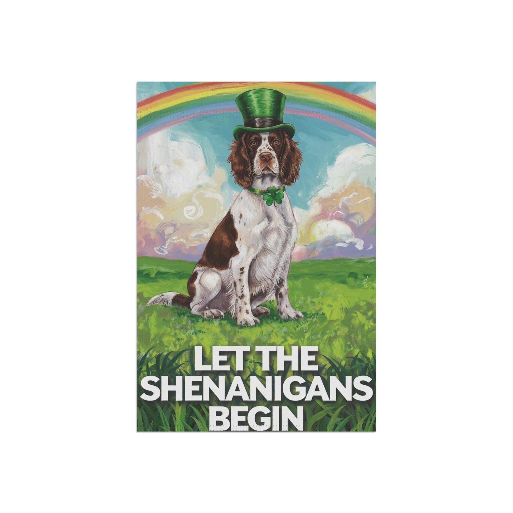 Printify Home Decor Brown Springer Spaniel Garden Flag, St. Patrick's Day Dog Holiday Rainbow Irish Celebration