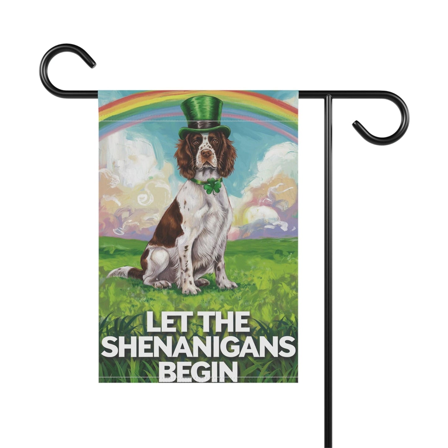 Printify Home Decor Brown Springer Spaniel Garden Flag, St. Patrick's Day Dog Holiday Rainbow Irish Celebration