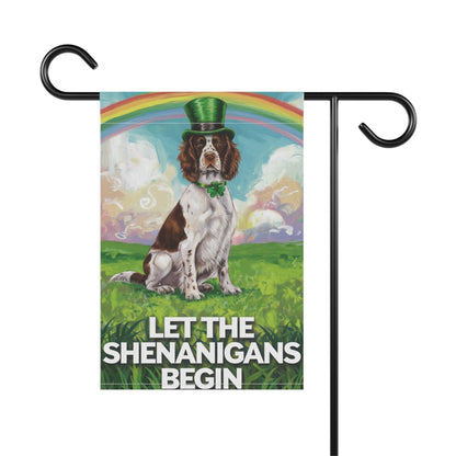 Printify Home Decor Brown Springer Spaniel Garden Flag, St. Patrick's Day Dog Holiday Rainbow Irish Celebration