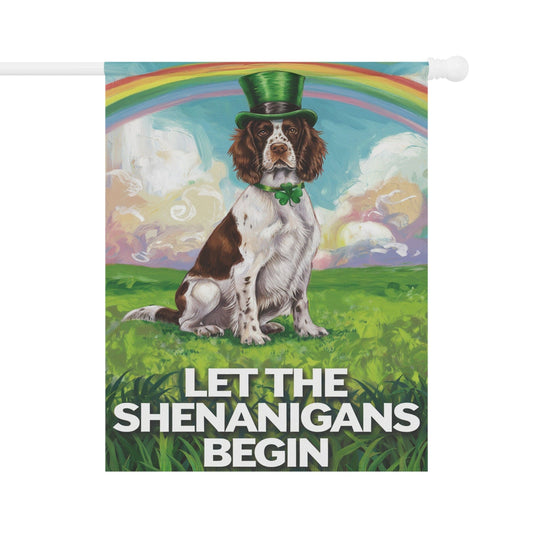 Brown Springer Spaniel Garden Flag, St. Patrick's Day Dog Holiday Rainbow Irish Celebration 24.5'' × 32''