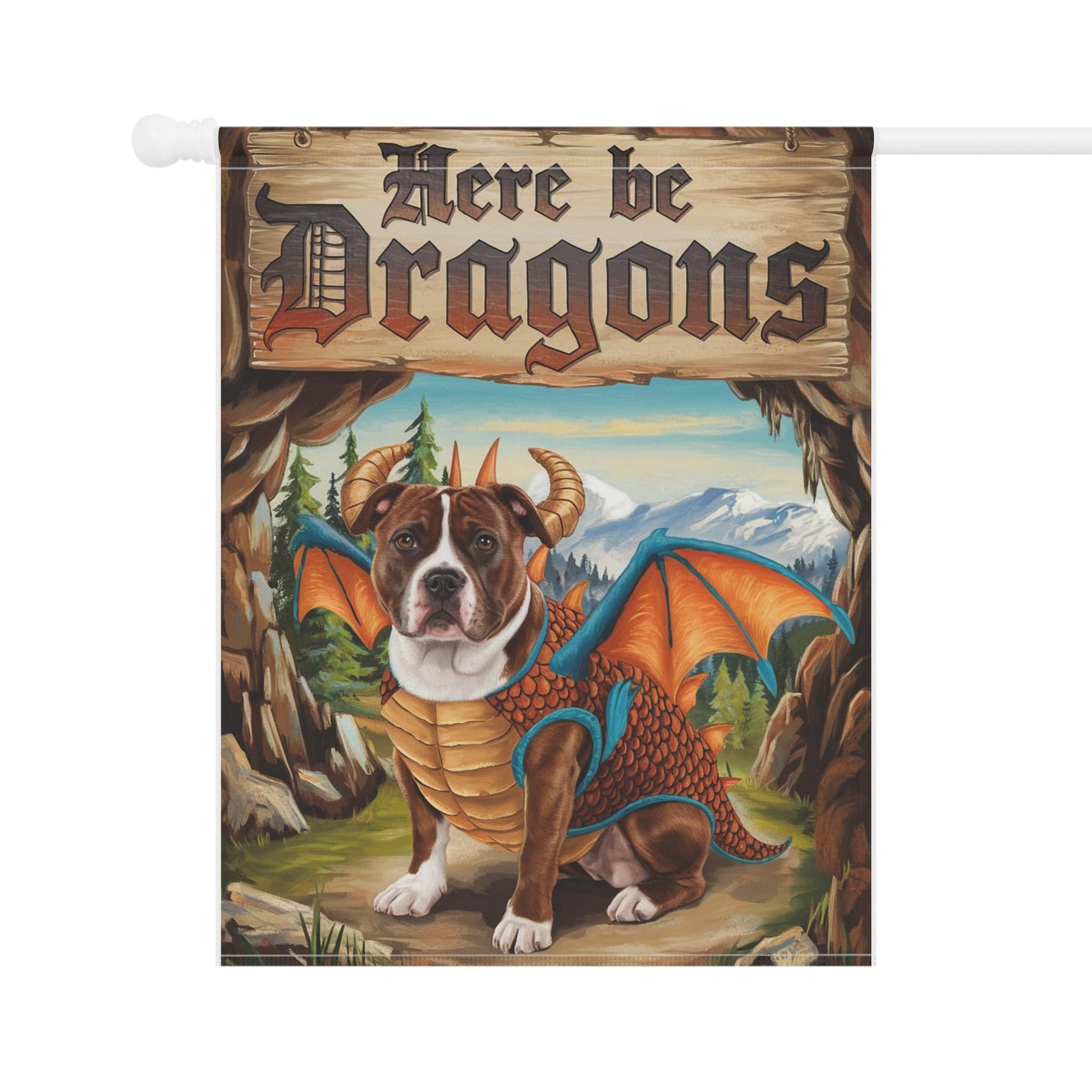 Printify Home Decor Brown Staffordshire Bull Terrier Dog Dragon, Garden Flag, Pet Adventure, Yard Spring Housewarming Halloween