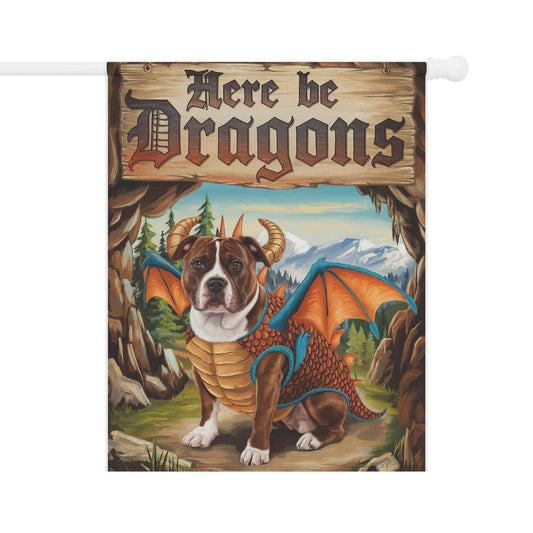 Printify Home Decor 24.5'' × 32'' Brown Staffordshire Bull Terrier Dog Dragon, Garden Flag, Pet Adventure, Yard Spring Housewarming Halloween