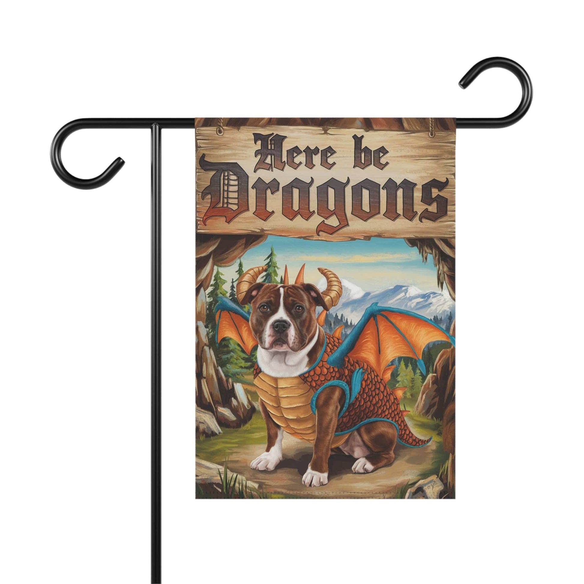Printify Home Decor 12'' × 18'' Brown Staffordshire Bull Terrier Dog Dragon, Garden Flag, Pet Adventure, Yard Spring Housewarming Halloween