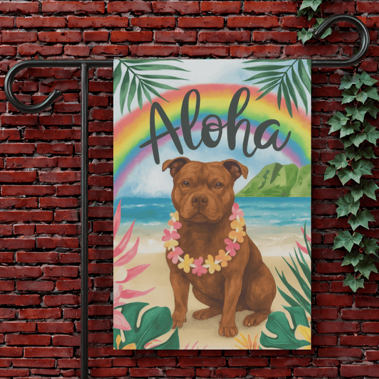 Printify Garden Flag 12'' × 18'' Brown Staffordshire Pit Bull Terrier Garden Flag