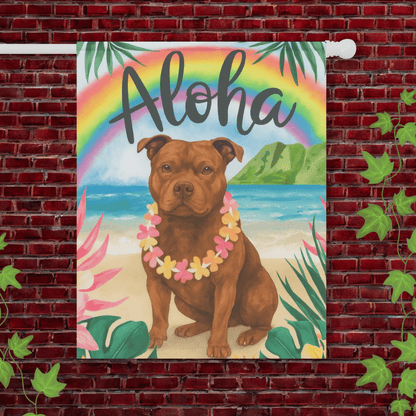 Printify Garden Flag 24.5'' × 32'' Brown Staffordshire Pit Bull Terrier Garden Flag