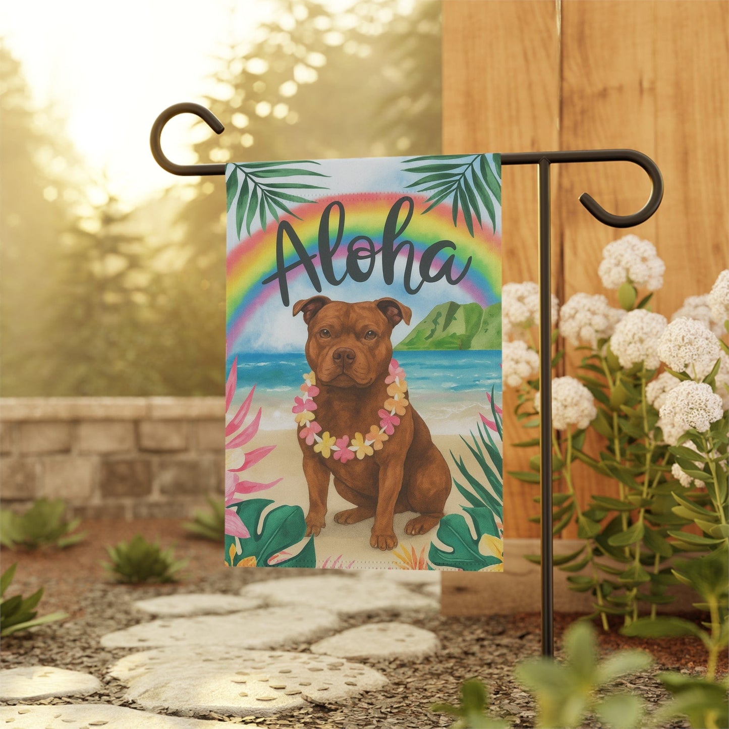 Printify Garden Flag Brown Staffordshire Pit Bull Terrier Garden Flag