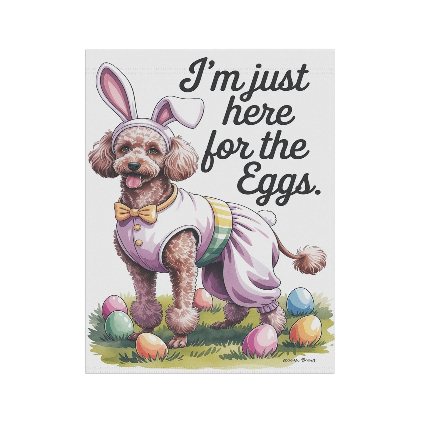 Printify Home Decor Brown Standard Poodle Easter Garden Flag, Colorful Spring Holiday, front yard decor