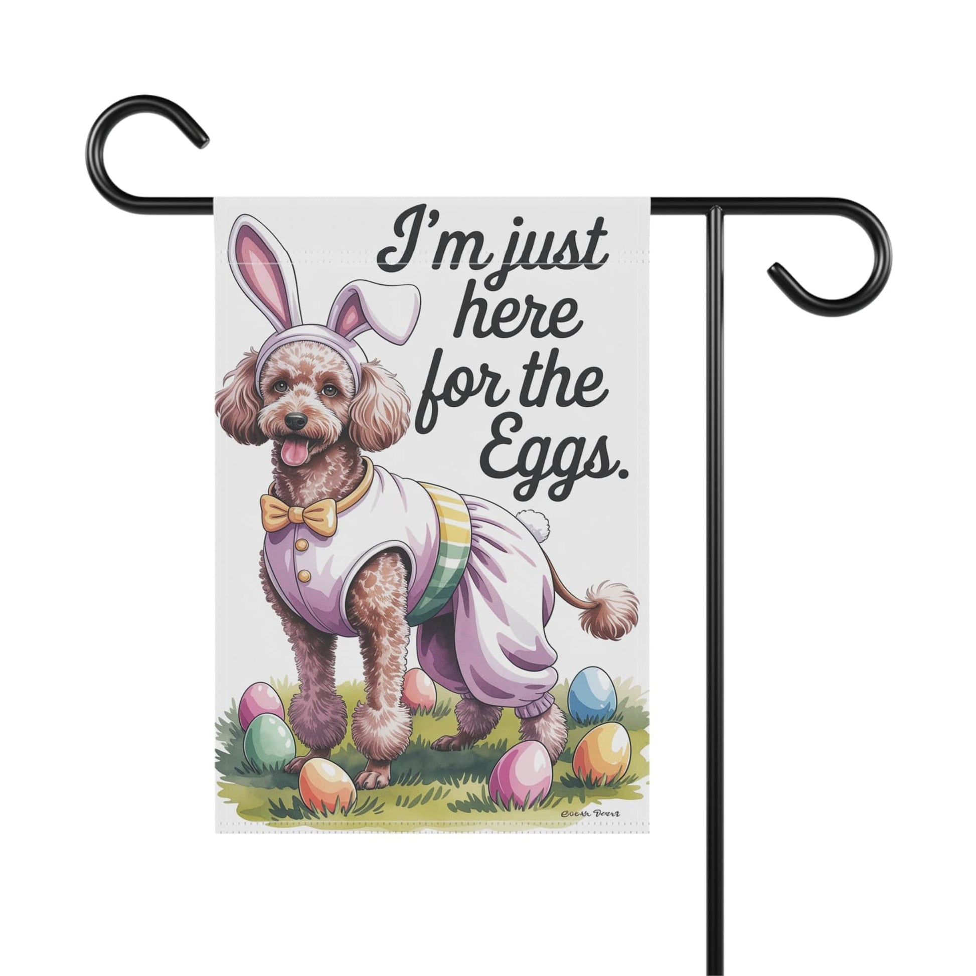Printify Home Decor Brown Standard Poodle Easter Garden Flag, Colorful Spring Holiday, front yard decor