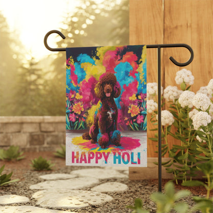 Printify Home Decor Brown Standard Poodle Holi Garden Flag, Indian Festival Dog Lovers, Yard Outside Decor