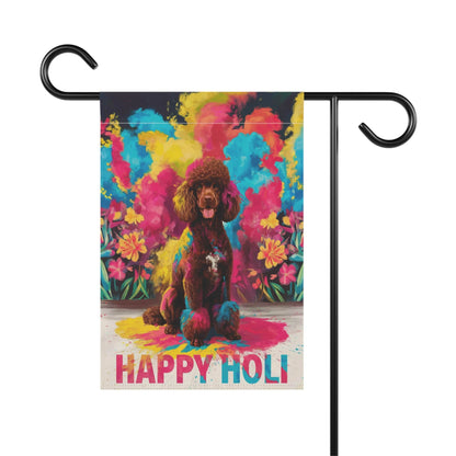 Printify Home Decor Brown Standard Poodle Holi Garden Flag, Indian Festival Dog Lovers, Yard Outside Decor