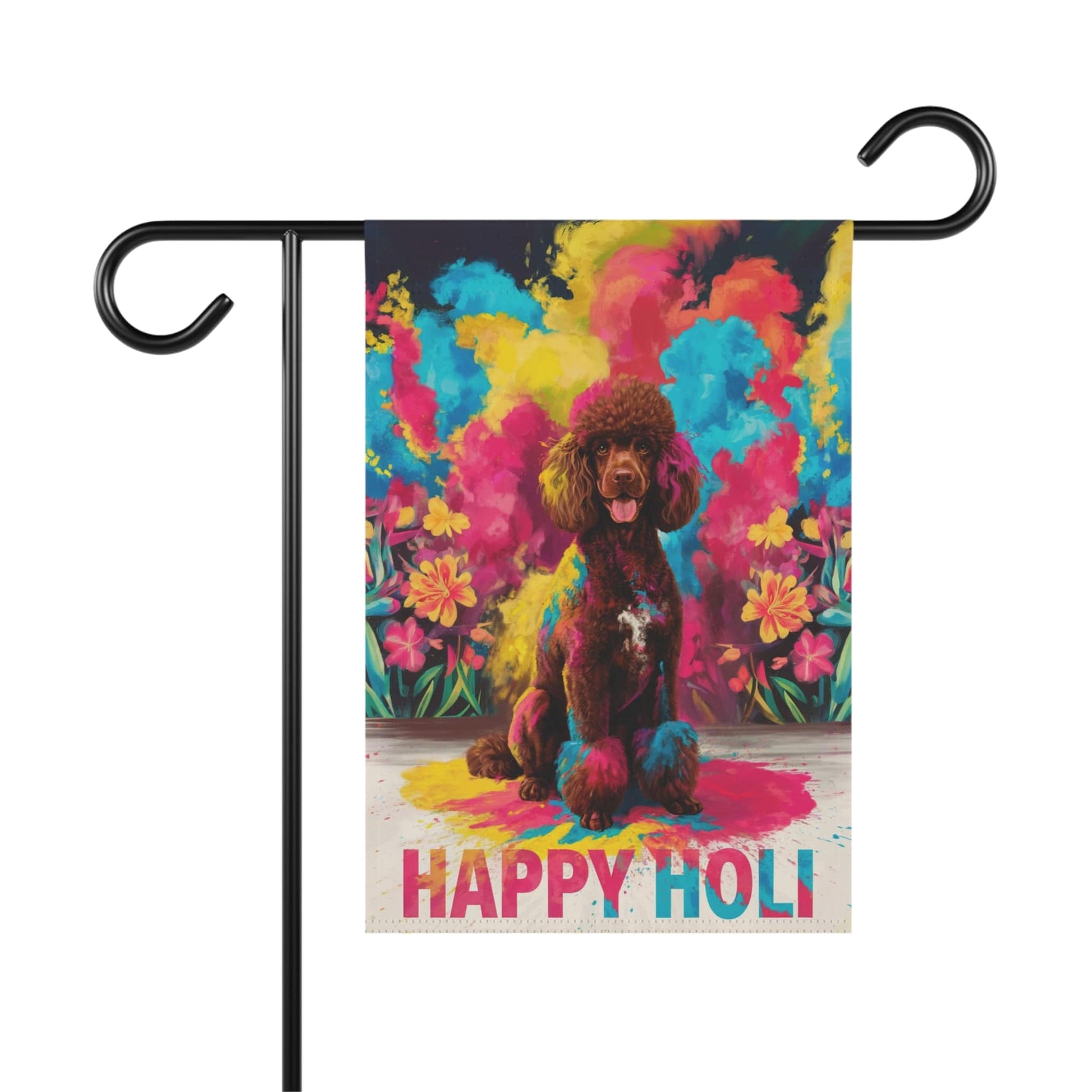 Printify Home Decor 12'' × 18'' Brown Standard Poodle Holi Garden Flag, Indian Festival Dog Lovers, Yard Outside Decor