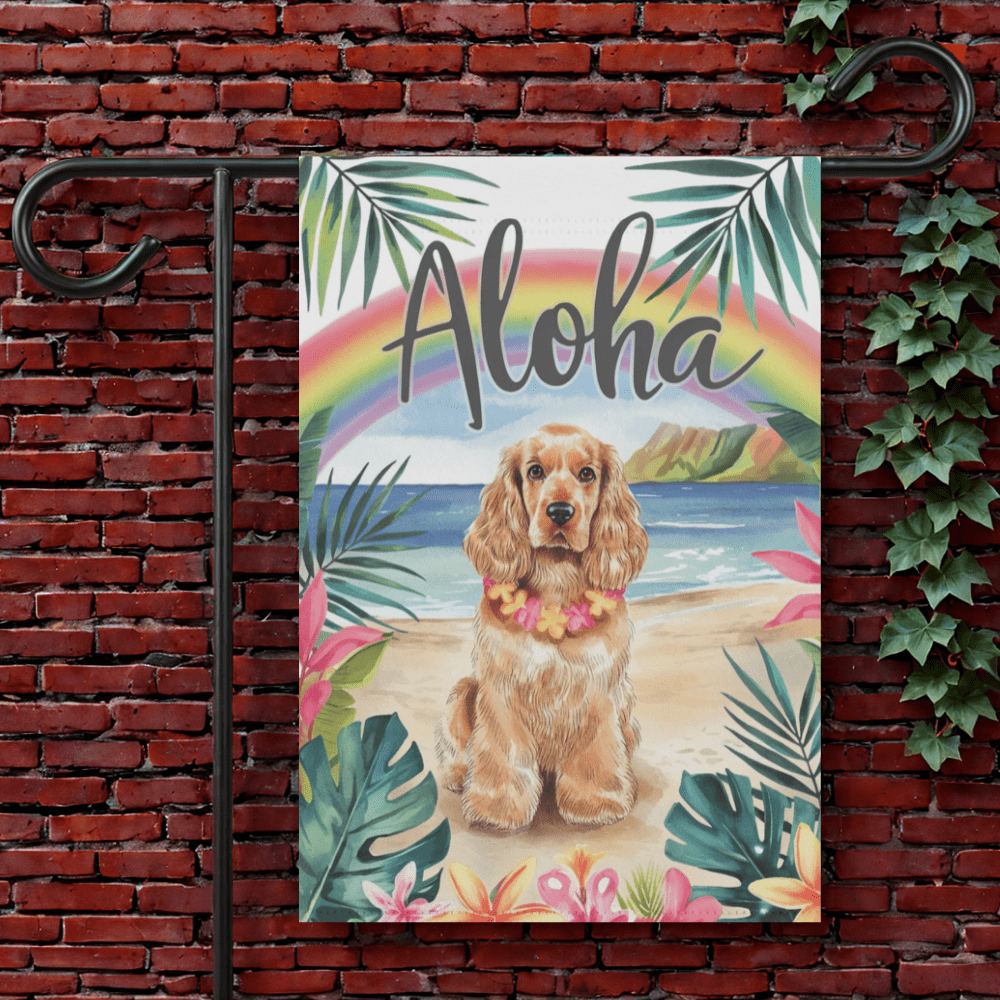 Printify Garden Flag 12'' × 18'' Buff Cocker Spaniel Aloha Luau Garden Flag