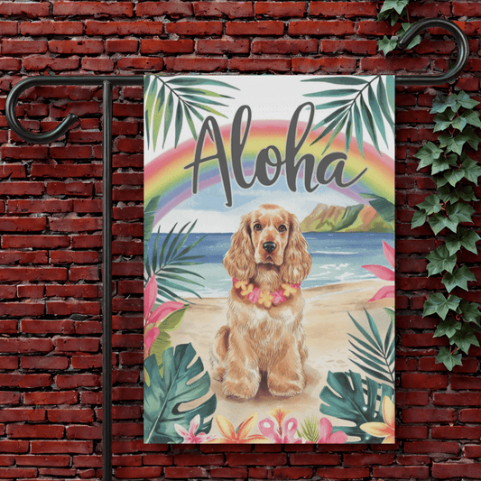 Printify Garden Flag 12'' × 18'' Buff Cocker Spaniel Aloha Luau Garden Flag