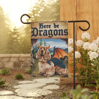 Printify Home Decor Buff Cocker Spaniel Dog Dragon Garden Flag, Fantasy Pet Yard Spring Decor, Housewarming Gardener Gift, Halloween