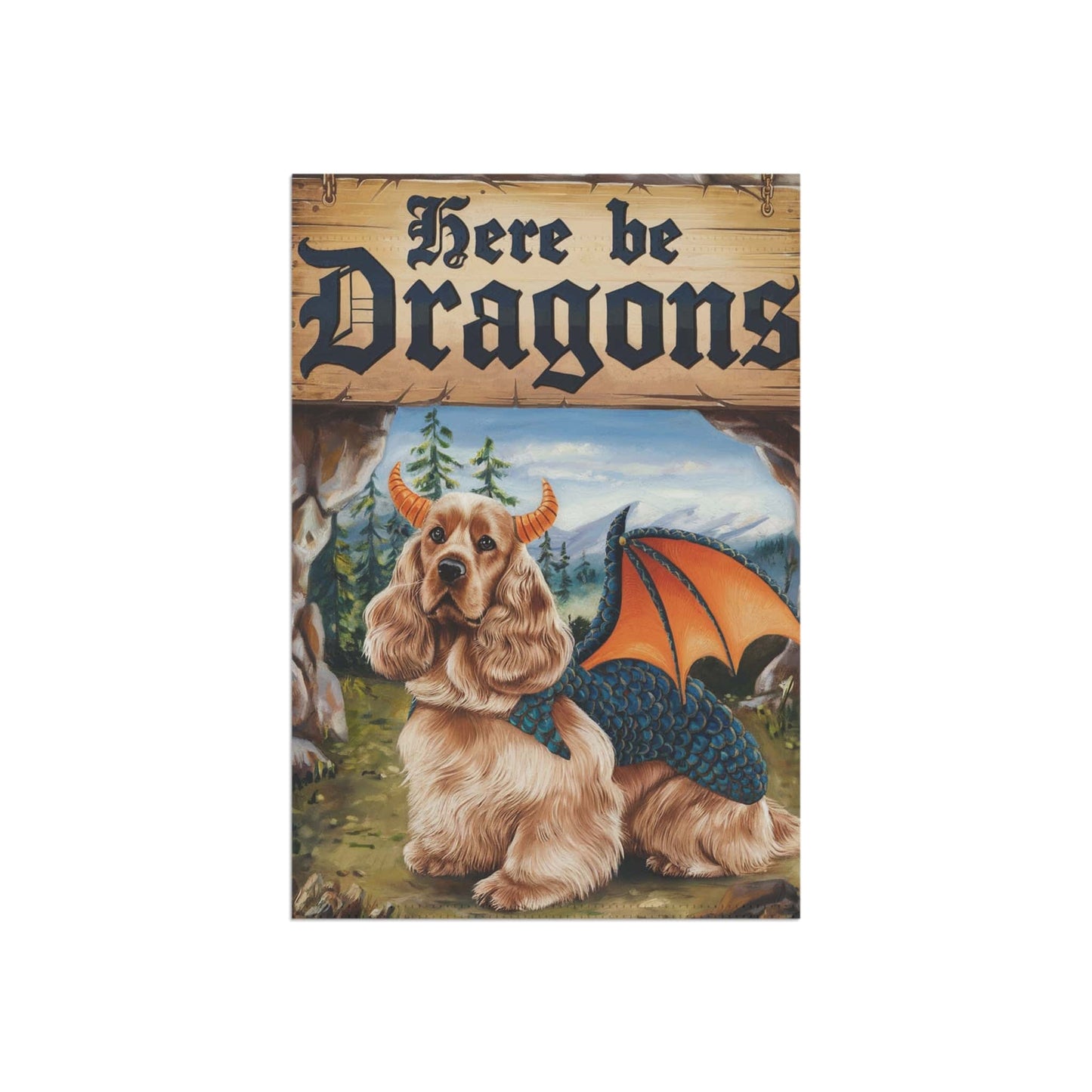 Printify Home Decor Buff Cocker Spaniel Dog Dragon Garden Flag, Fantasy Pet Yard Spring Decor, Housewarming Gardener Gift, Halloween