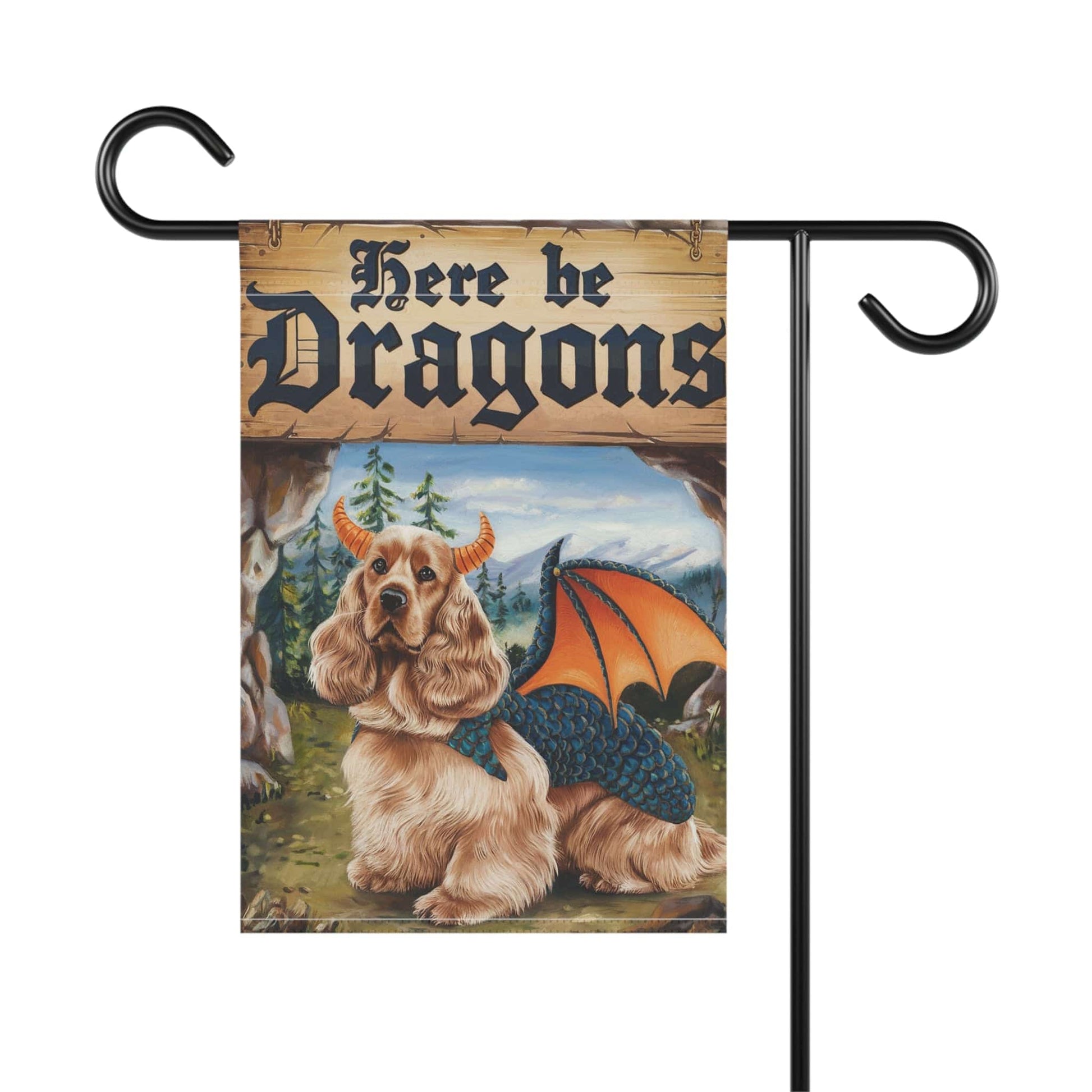 Printify Home Decor Buff Cocker Spaniel Dog Dragon Garden Flag, Fantasy Pet Yard Spring Decor, Housewarming Gardener Gift, Halloween