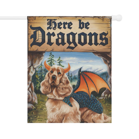 Printify Home Decor 24.5'' × 32'' Buff Cocker Spaniel Dog Dragon Garden Flag, Fantasy Pet Yard Spring Decor, Housewarming Gardener Gift, Halloween