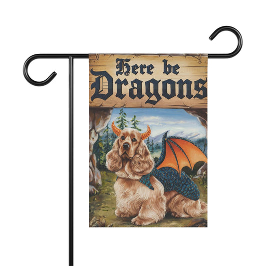 Printify Home Decor 12'' × 18'' Buff Cocker Spaniel Dog Dragon Garden Flag, Fantasy Pet Yard Spring Decor, Housewarming Gardener Gift, Halloween