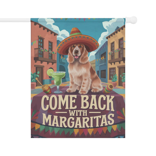 Printify Home Decor 24.5'' × 32'' Buff Cocker Spaniel Garden Flag, Cinco de Mayo Fiesta, Margarita Dog Drinking Decor, Front Yard Spring Gardener