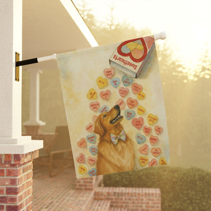 Candy Hearts Valentines Golden Retriever Garden Flag