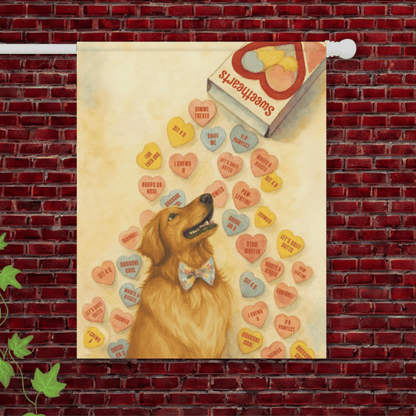 Candy Hearts Valentines Golden Retriever Garden Flag 24.5'' × 32''