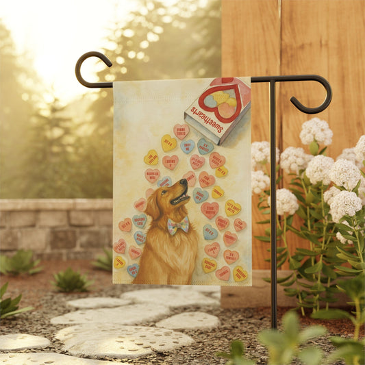 Candy Hearts Valentines Golden Retriever Garden Flag