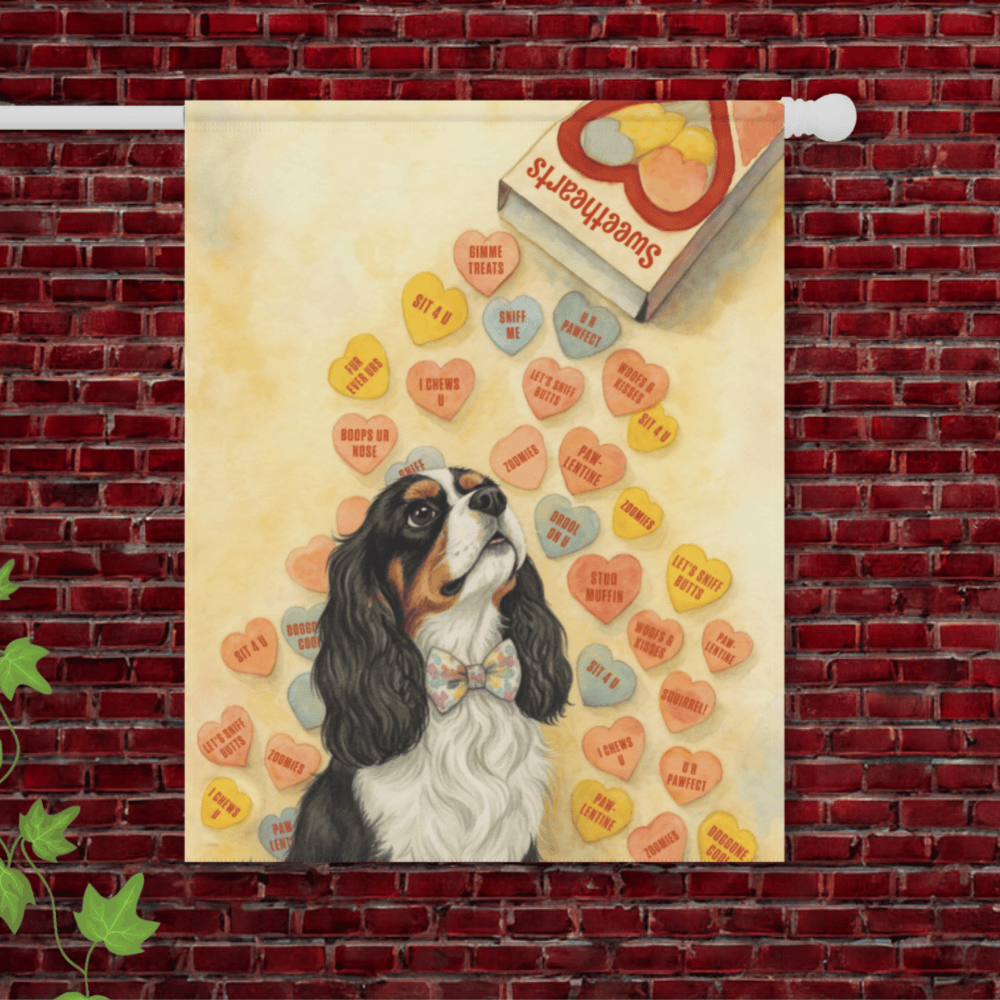Personalized Candy Hearts Valentines Cavalier Garden Flag 24.5'' × 32''
