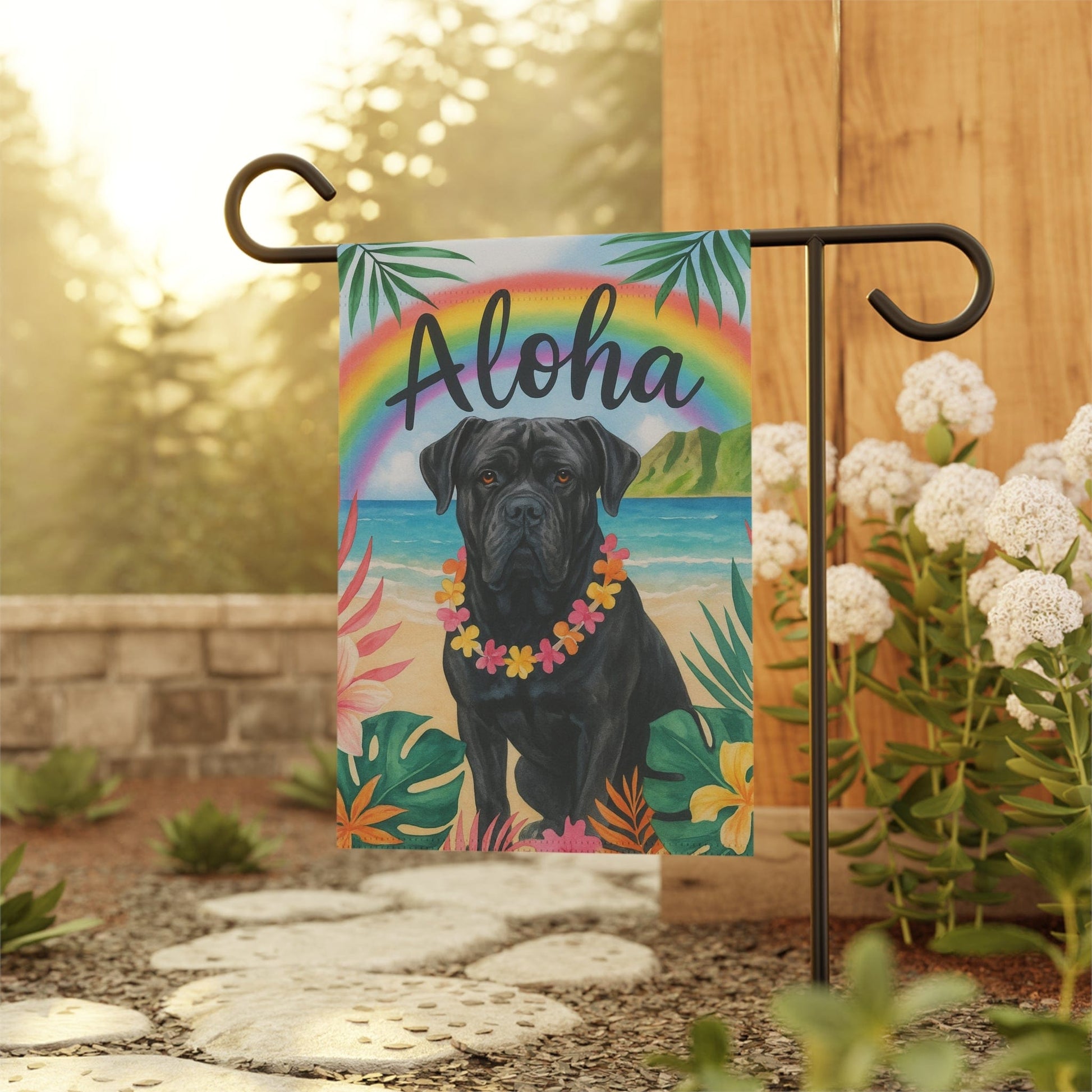 Printify Garden Flag Cane Corso Dog Aloha Luau Garden Flag