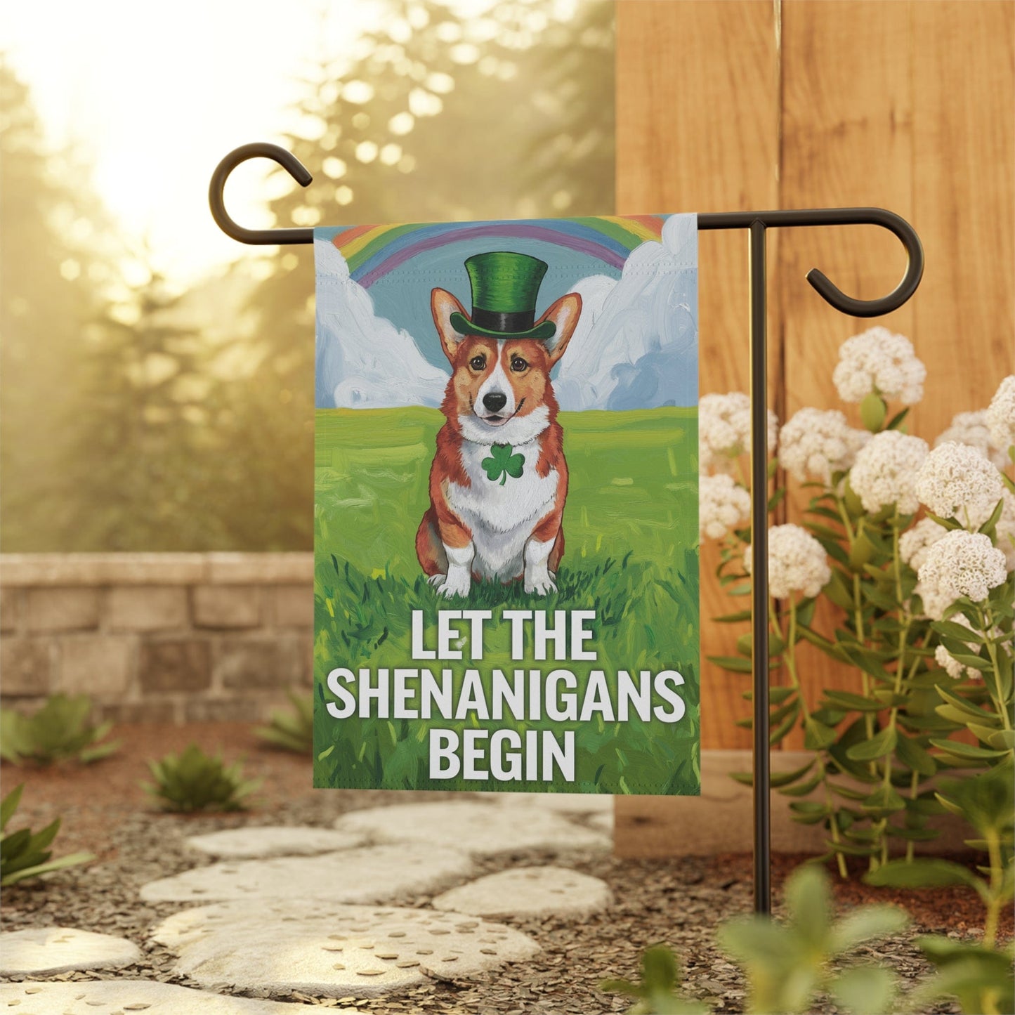 Printify Home Decor 12'' × 18'' Cardigan Red Corgi Garden Flag, Saint Patricks Day Funny Dog Yard Outside Decor