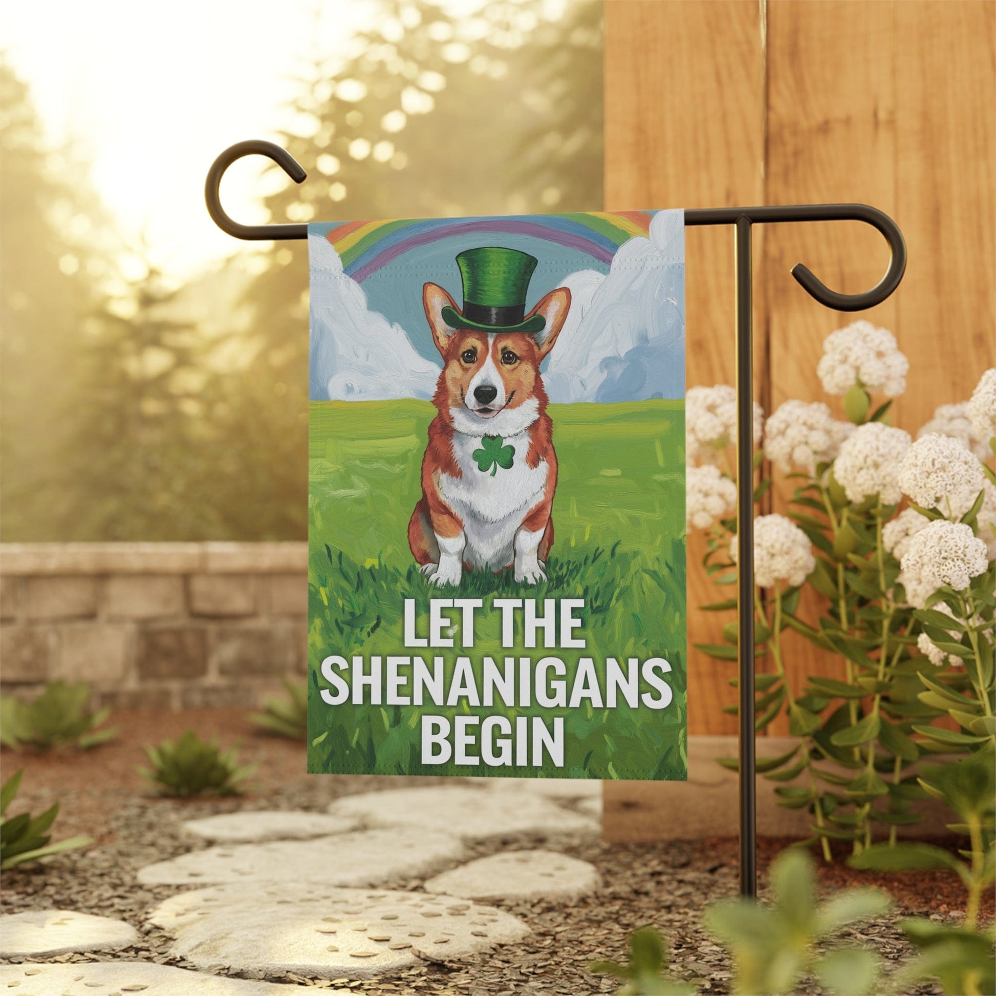 Printify Home Decor 12'' × 18'' Cardigan Red Corgi Garden Flag, Saint Patricks Day Funny Dog Yard Outside Decor