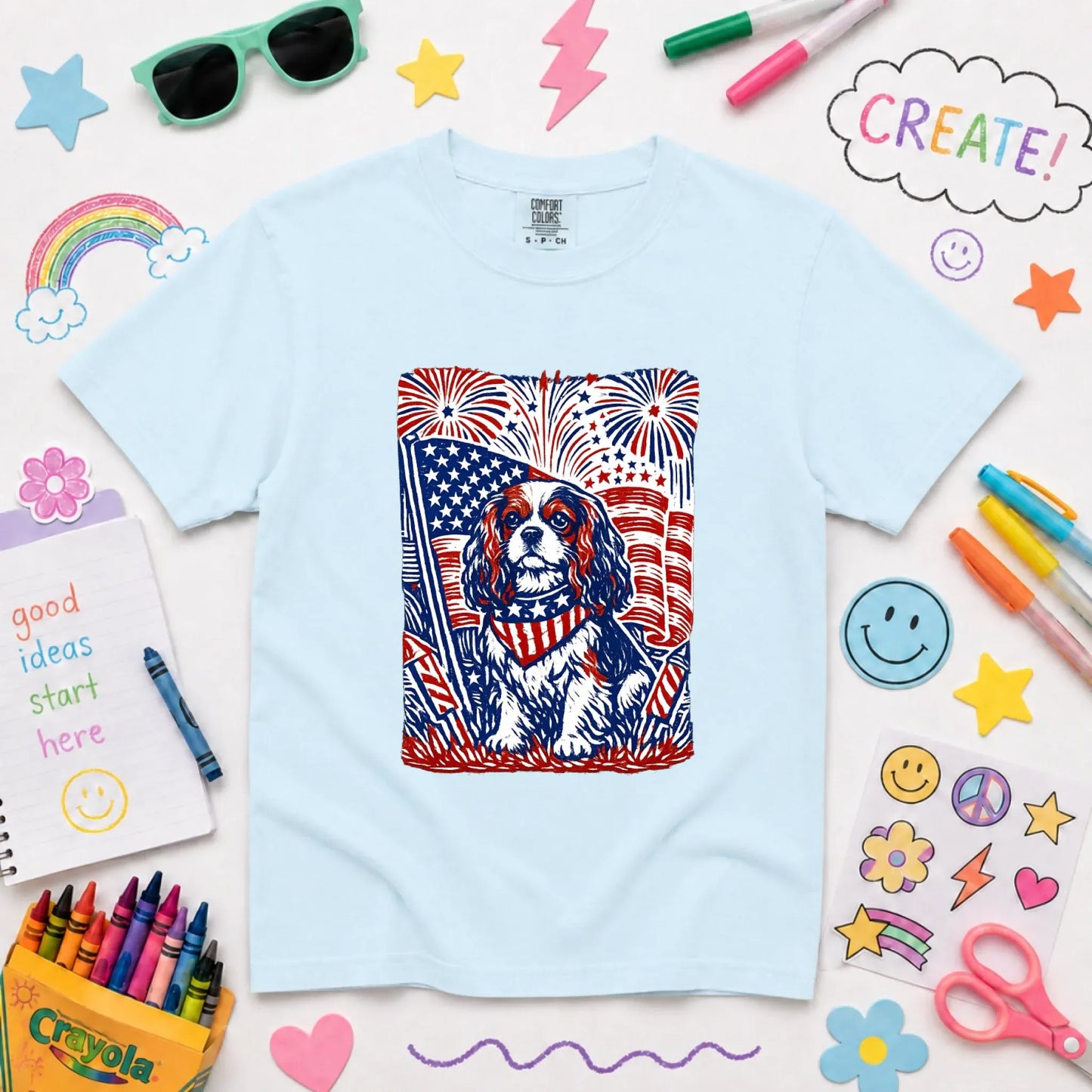 Cavalier 4th of July USA Unisex YOUTH TShirt Chambray