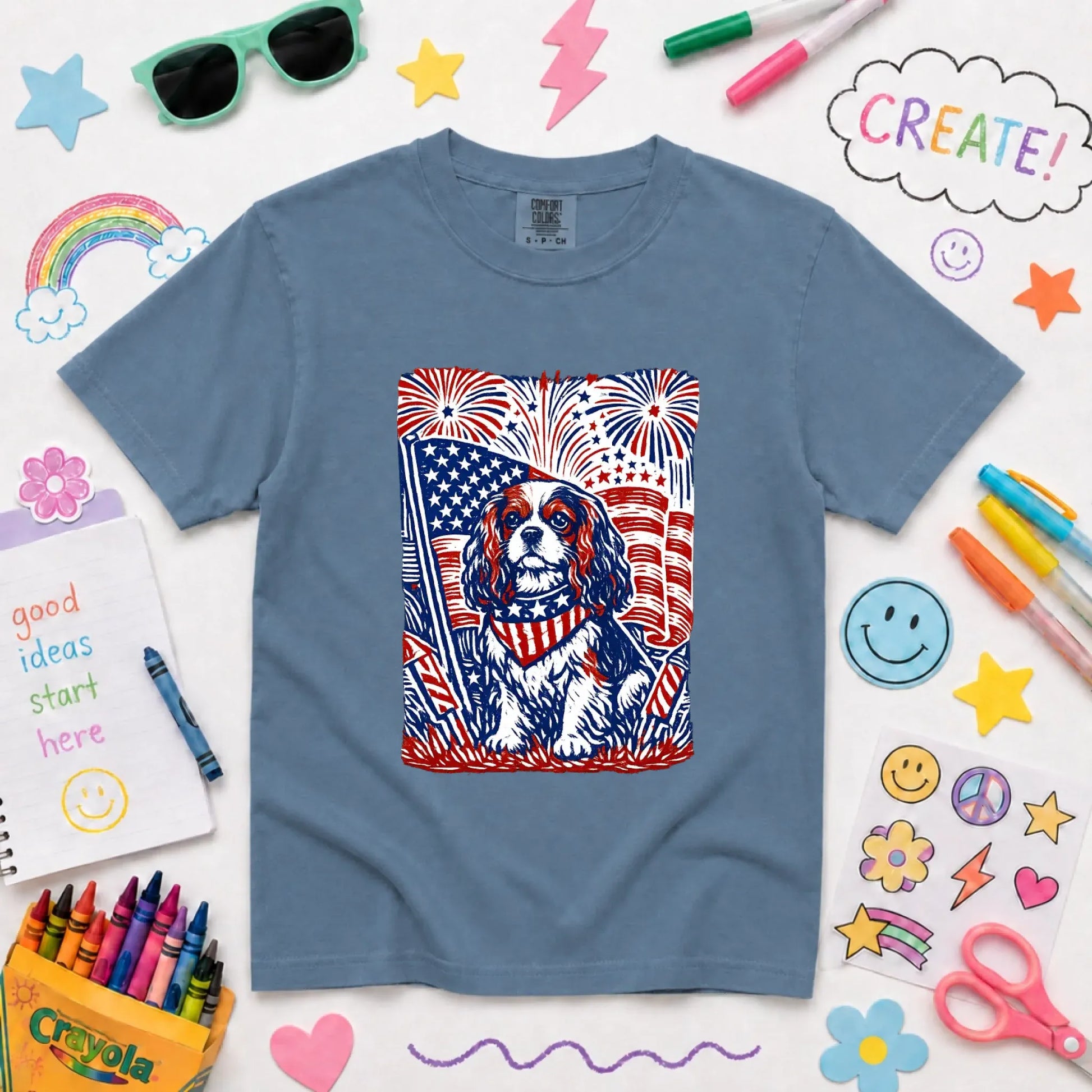 Cavalier 4th of July USA Unisex YOUTH TShirt Blue Jean
