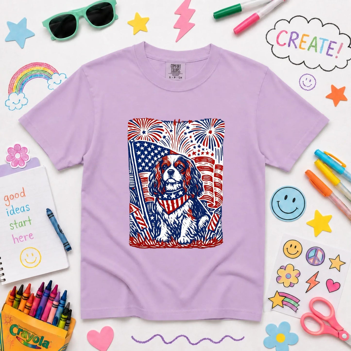 Cavalier 4th of July USA Unisex YOUTH TShirt Orchid