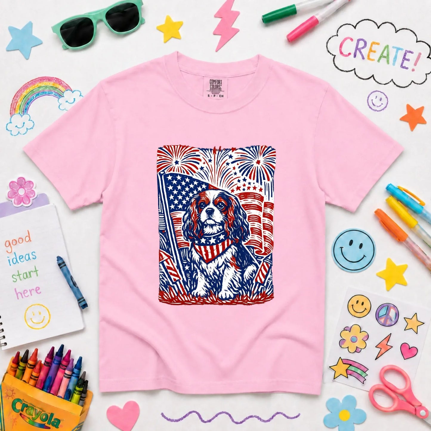 Cavalier 4th of July USA Unisex YOUTH TShirt Blossom