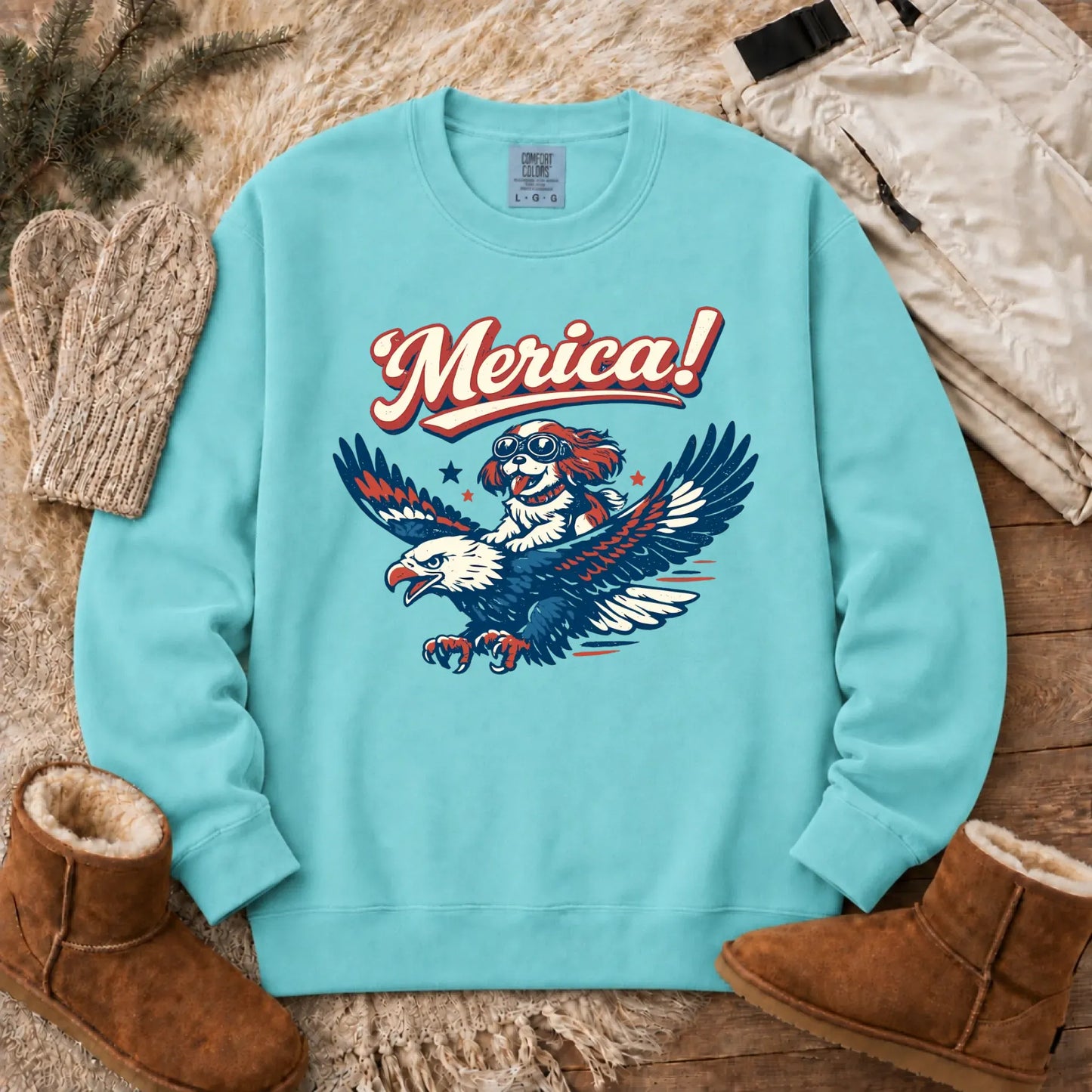 Cavalier America Patriotic USA Unisex Sweatshirt Chalky Mint