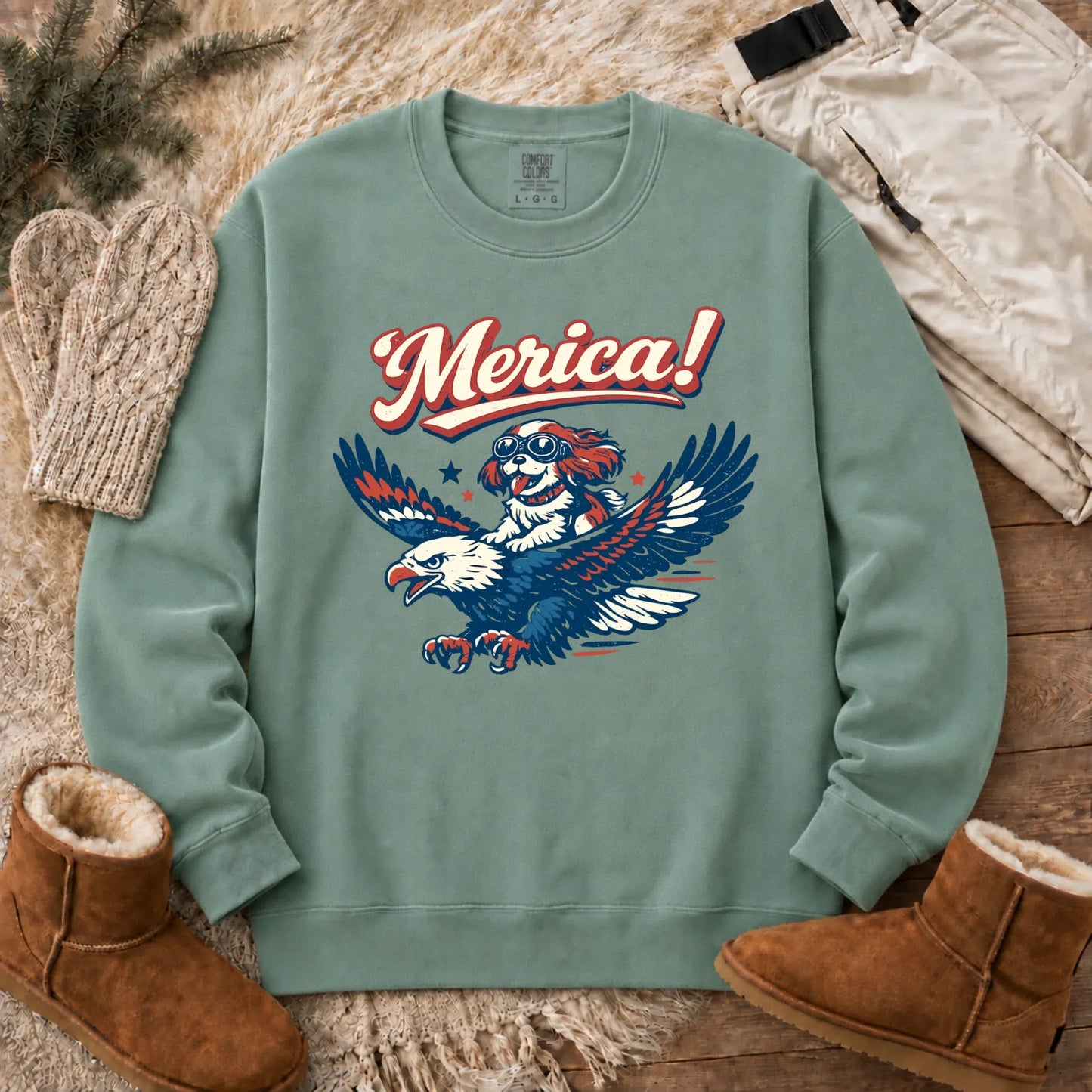 Cavalier America Patriotic USA Unisex Sweatshirt Light Green