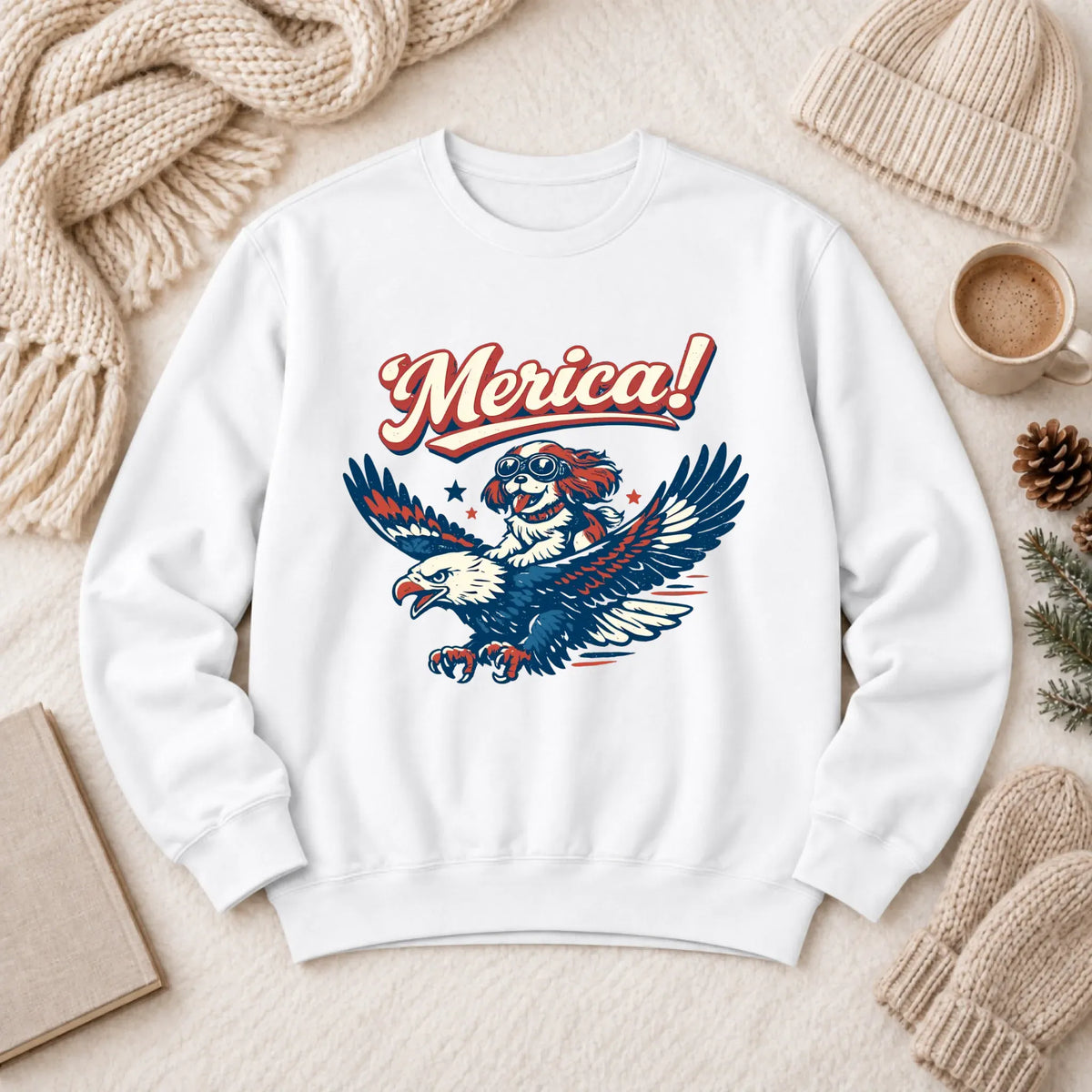 Cavalier America Patriotic USA Unisex Sweatshirt White