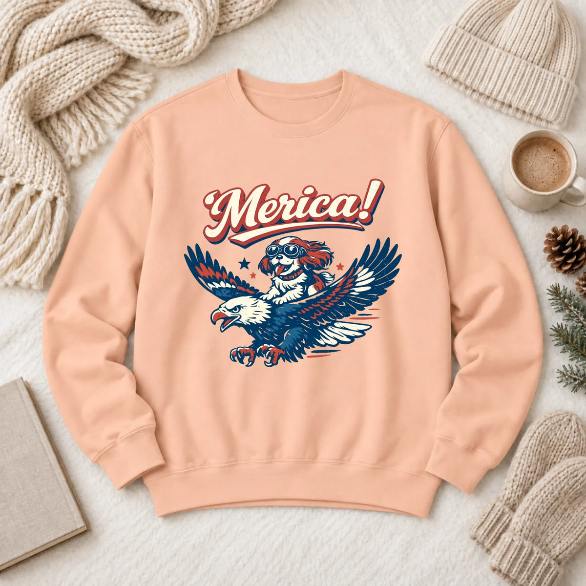 Cavalier America Patriotic USA Unisex Sweatshirt Peachy