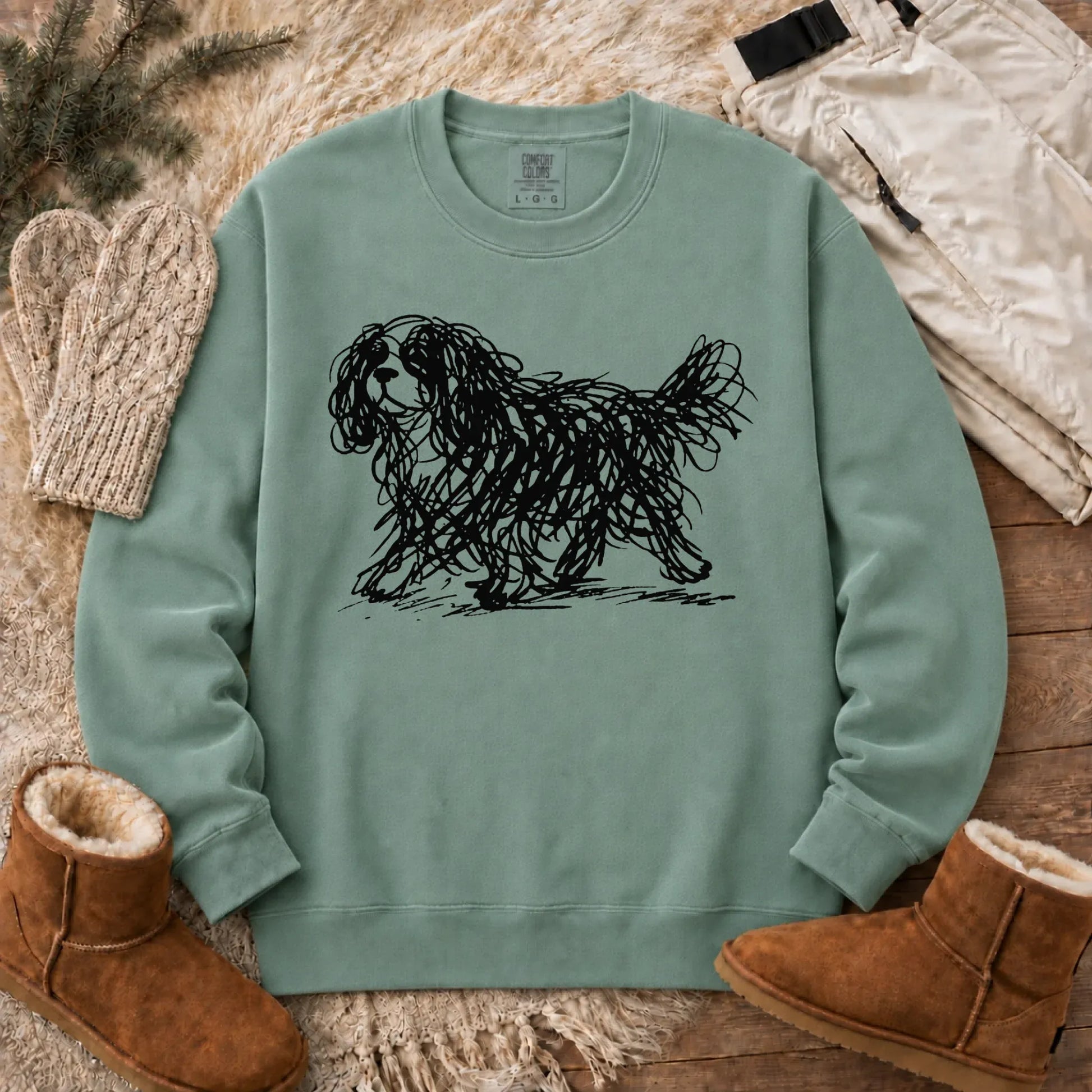 Cavalier Artist Line Art Unisex Sweatshirt Light Green