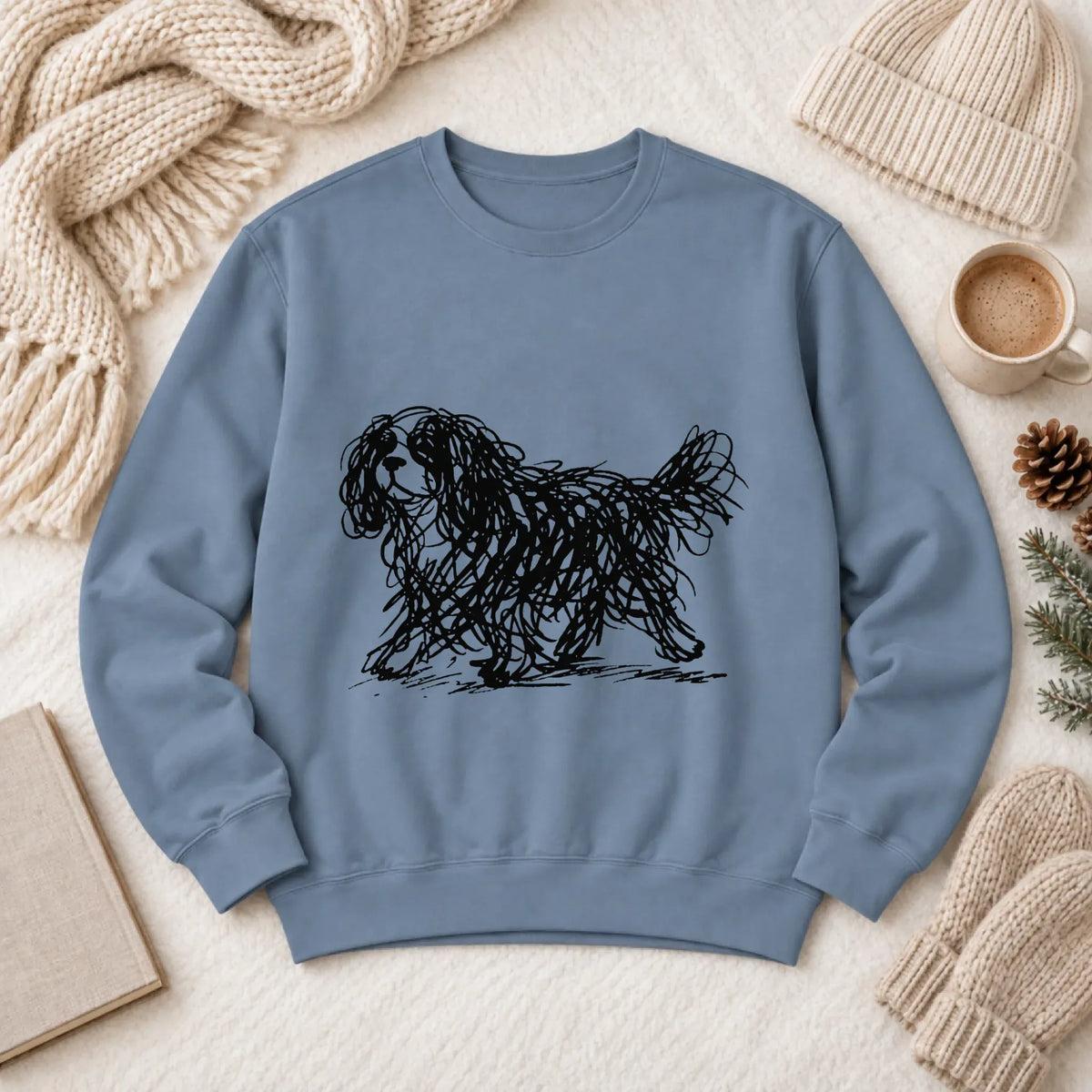 Cavalier Artist Line Art Unisex Sweatshirt Blue Jean