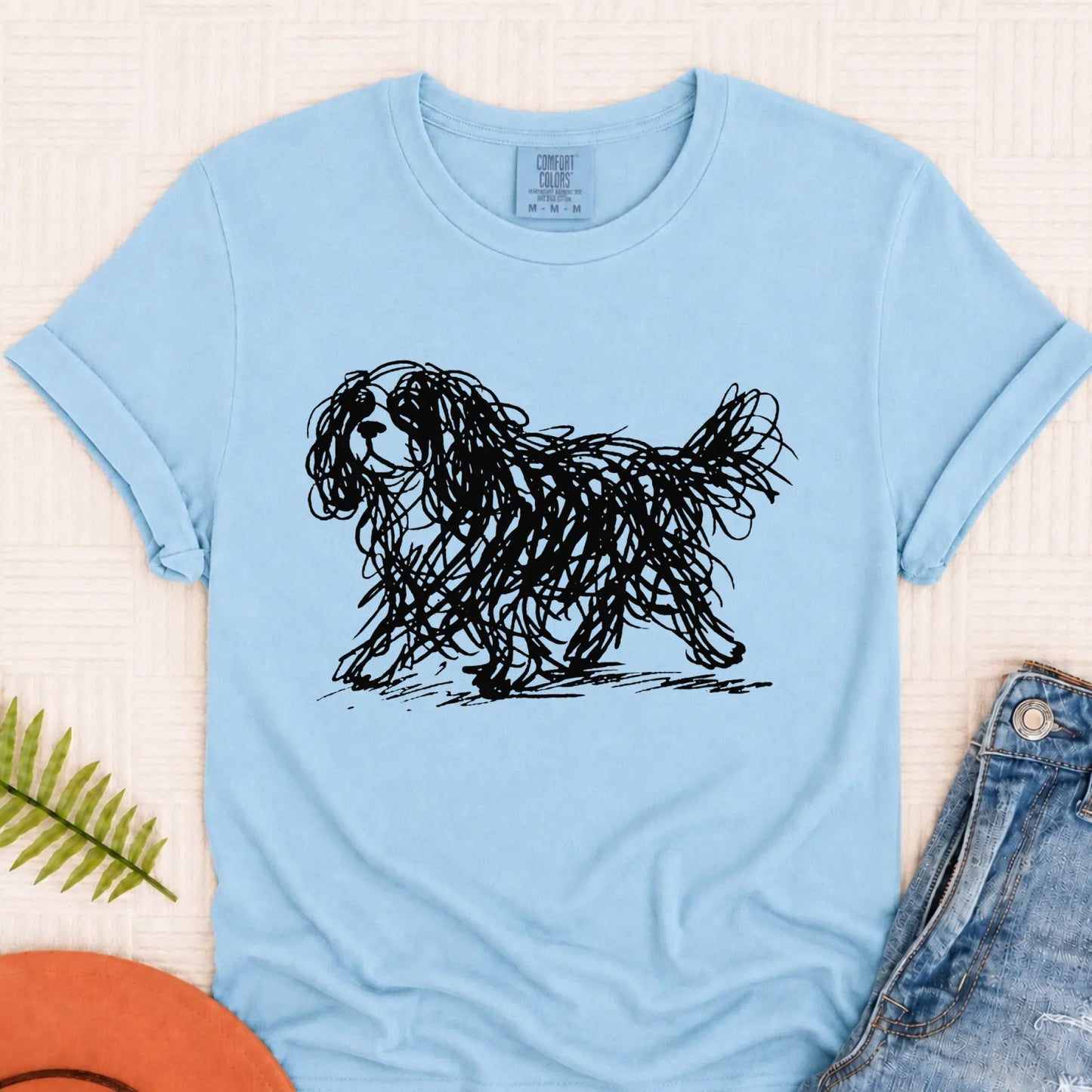 Cavalier Artist Squiggle Line Art Unisex TShirt Chambray