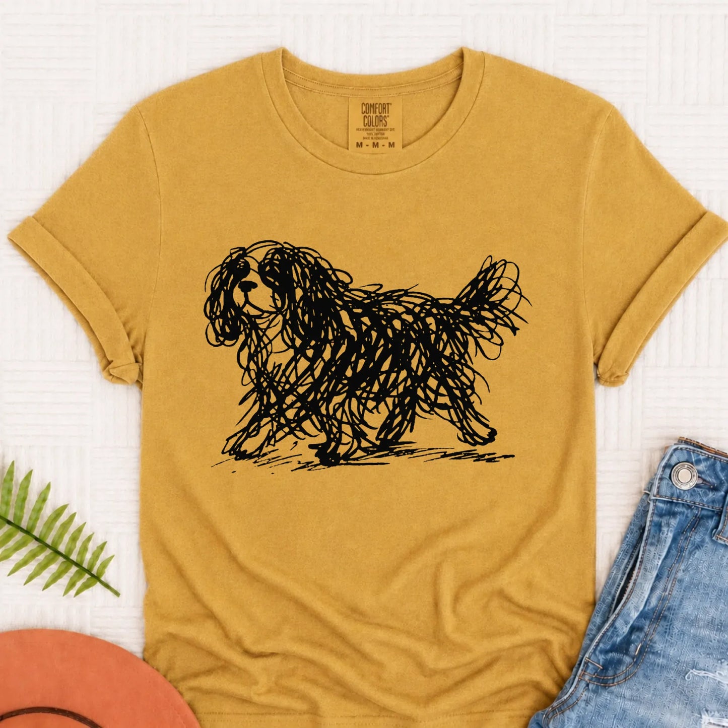 Cavalier Artist Squiggle Line Art Unisex TShirt Mustard