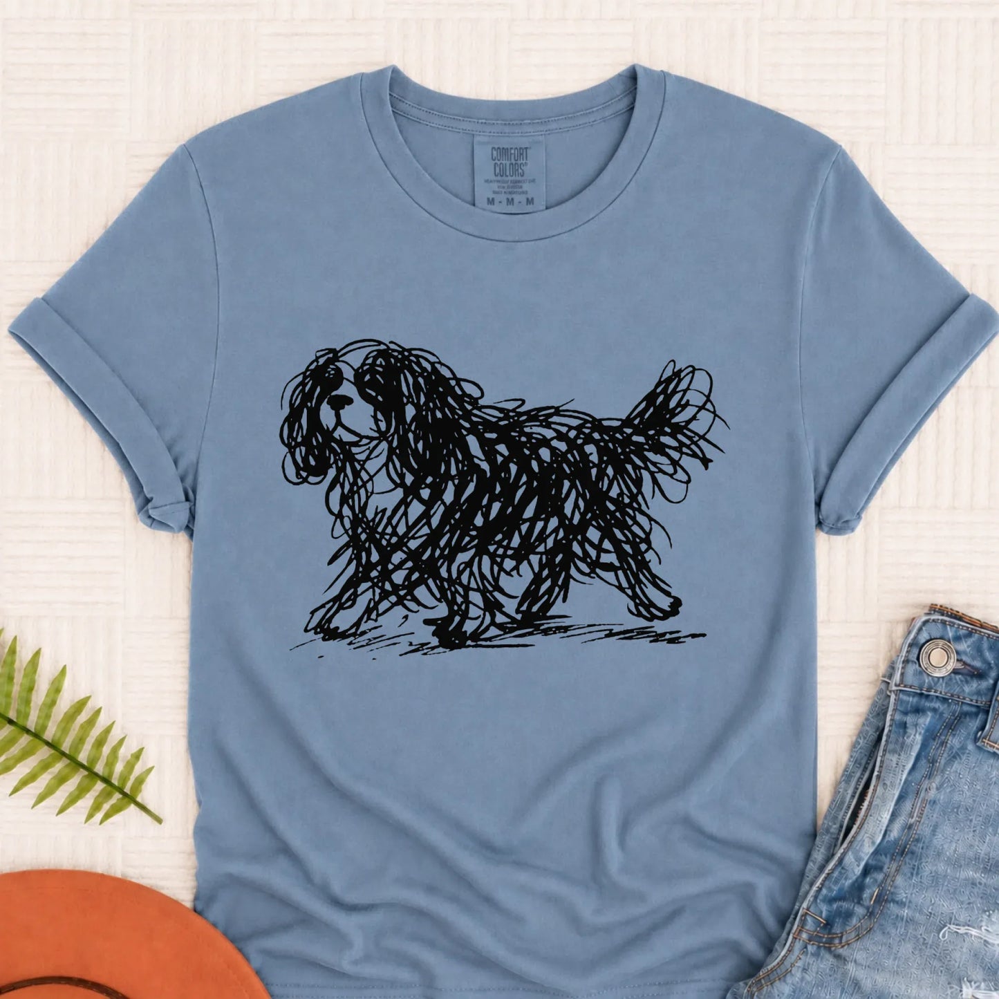 Cavalier Artist Squiggle Line Art Unisex TShirt Blue Jean